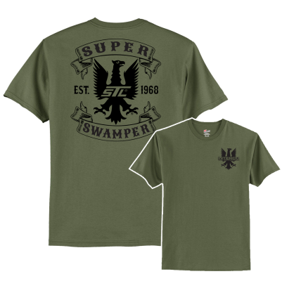 TREAD THREADS™ SUPER SWAMPER®  MILITARY GREEN BANNER LOGO T- SHIRT